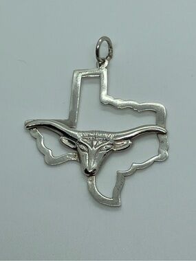 Vtg 925 Sterling Silver State of Texas Cutout Longhorn Bull Pendant